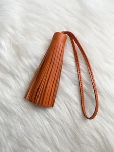 Tassel Real Leather Keychain Bag Charm Handmade New Gift Orange - Picture 1 of 4