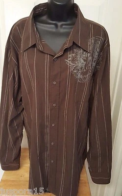 Camisa Machine Para Hombre Talla XXL 2XL 2X Grande Marrón Tostado Azul Rayas Foto 1 de 4