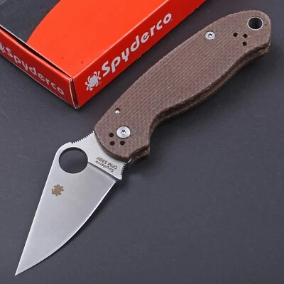 Micarta Brown Color Handle Lockback Silver Blade Small Military Pocket Knife - Image 1 of 4