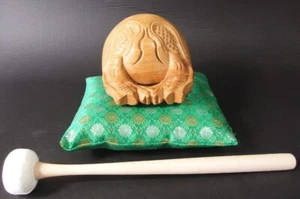 BWD2304 TAMBOR DE MADERA BUDISTA JAPONÉS MOKUGYO 4,3 pulgadas 11 cm ANCHO VINTAGE - Imagen 1 de 16