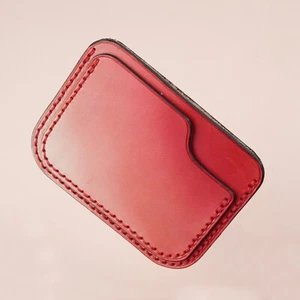 Patina Red Slim Leather Card Case, Slim Red Credit Card Holder for Men Women - Picture 1 of 6