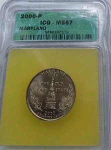 2000 P Maryland Statehood Quarter ICG Certified Mint State 67 KM #306 Free Post - Picture 1 of 5
