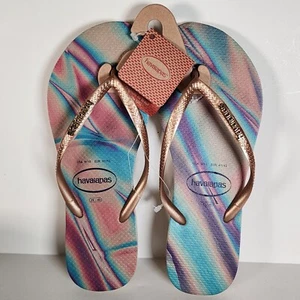 New HAVAIANAS Slim Flip Flops Iridescent Gold Size 9/10 Women - Picture 1 of 4