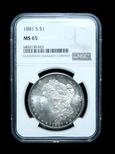 1881-S $1 Morgan Silver Dollar - NGC MS65 w/ Frosty Surfaces and Rainbow Roll To