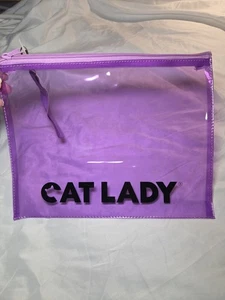 Bolsa junto a la piscina para dama gato nueva con etiquetas púrpura translúcida cremallera viaje vacaciones crucero - Imagen 1 de 6