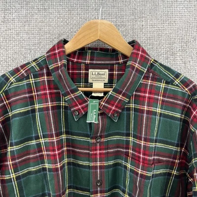 LL Bean  Men 3XL Princess Mary Plaid Scotch Flannel Green Red Button Down Shirt - Image 1 of 4