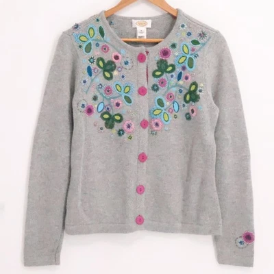 Cárdigan suéter bordado floral Talbots mezcla de lana de angora casa de campo talla M Foto 1 de 4
