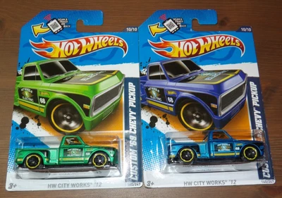 2X - Hot Wheels HW City Works 2012 - camioneta Chevy '69 personalizada - azul y verde Foto 1 de 4