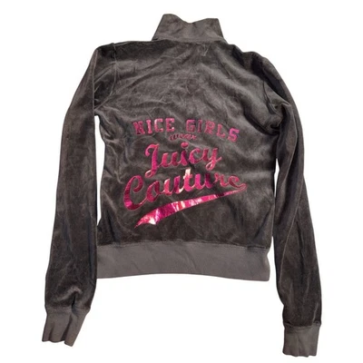 Juicy Couture Velour Y2K Track Jacket Gray Pink Glitter Logo Women's Small Cute - Image 1 of 4