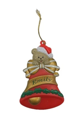Enfeite de árvore de Natal vintage 1998 EMILY Stravina personalizado sino ursinho de pelúcia - Imagem 1 de 4