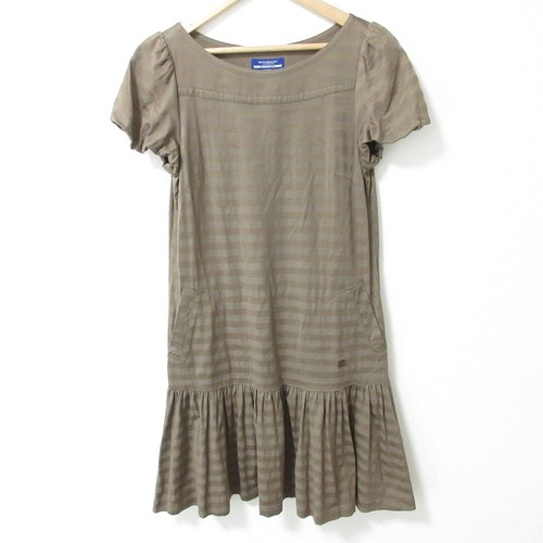 Burberry Mini Abito Blu Etichetta Bordo Manica a Sbuffo Cachi U
