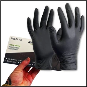 100 BLACK DISPOSABLE NITRILE GLOVES POWDER FREE LATEX FREE MEDICAL STRONG 1000 - Picture 1 of 6
