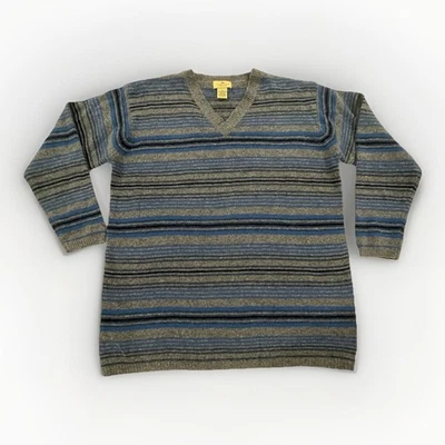 Limited America Sweater Striped Blue & Gray Oversized Vintage V-Neck 90’s - Image 1 of 4
