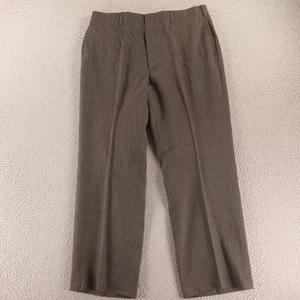 VTG Hopsack Pants Mens 34x27 Brown Marled Chalk Stripe Flat Front Wool Blend - Picture 1 of 10