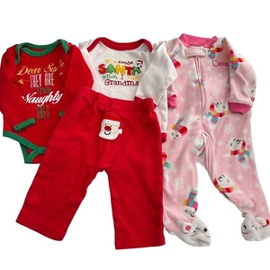 Baby Girl Christmas Outfit Bundle Includes 3-6M Carters Pink Fleece Pajama Santa - Picture 1 of 13