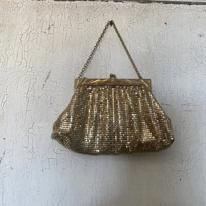 Vintage Mesh Whiting & Davis Gold Mesh Purse Handbag With Strap Disco - Picture 1 of 12