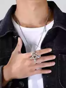 Stainless Steel Inverted Pentagram Inverted Star Pentacle Necklace and Pendant - Picture 1 of 3