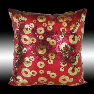 LUXURY SHINY RED GOLD CIRCLES SEQUINS DECO THROW PILLOW CASE CUSHION COVER 16" - Picture 1 of 2