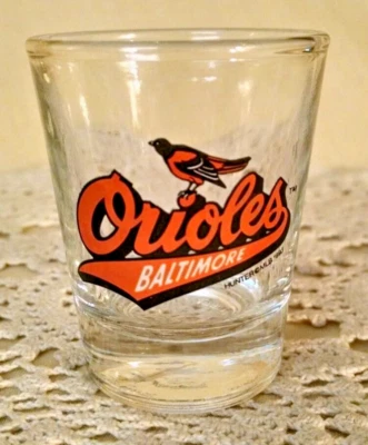 BALTIMORE ORIOLES SHOT GLASS ORANGE BLACK HUNTER 1993 MLB BASEBALL KOREA BARWARE - Image 1 of 4