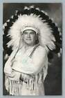 Indian Chief in Headdress~Minnesota? RPPC Vintage Native American Photo~1940s
