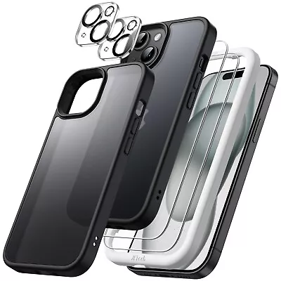 JETECH 5 in 1 Matte Case for iPhone 15 with Screen Protector and Camera Lens Protector