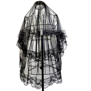 Velo Victoriano Velo de Luto Negro Novia Ropa Gótica Vestido de Boda Tocado - Imagen 1 de 11