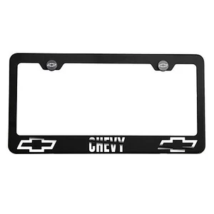 Matte Black Laser Etched Chevy Mirror License Plate Frame Cover Holder Screw Cap - Picture 1 of 12