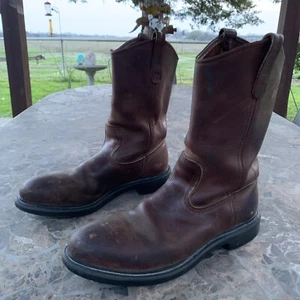 Mens Vintage Red Wing Pecos Leather Work Boot Brown Safety Toe Sz 9 B USA - Picture 1 of 8
