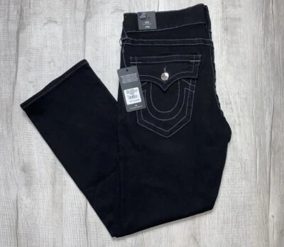 True Religion Mens size 34x30 Ricky Flap SN Relaxed Straight Jeans Black Denim - Image 1 of 4