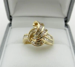 Baguette Channel Set Diamond Knot Ring in Solid 14k Yellow Gold 6gr size 6.25 - Picture 1 of 10