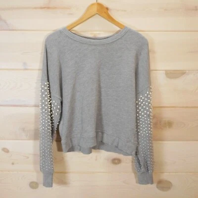 Sudadera para mujer Joie talla M gris imitación perla mangas con tachuelas pulóver Foto 1 de 4