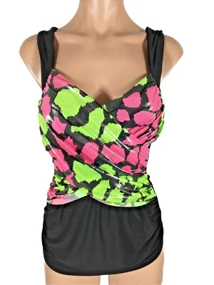 Vintage 90s Black Pink Floral Metallic Bathing Top Tu Tu Fashions Tankini Sz M - Image 1 of 4