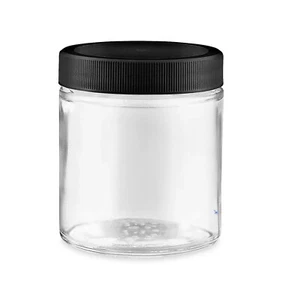 Case (24) Clear Straight-Sided Glass Jars - 4 oz, Black Plastic Cap - Picture 1 of 1