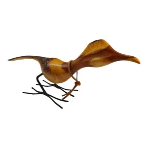 Hand Carved Driftwood Sculpture Bird on Steel Legs Branded JPM'98 James P.Morton - Picture 1 of 11