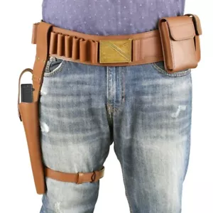 GB New Mandalorian Book of Boba Fett Costume Leather Belt with Waist Two Pouches - Picture 1 of 5