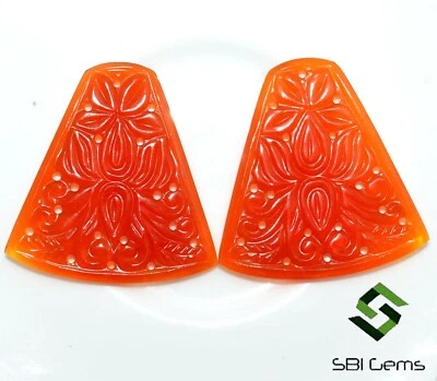 34x32 mm Natural Orange Color Onyx Hand Made Carving Pair 42.16 CTS Loose Gems - Image 1 of 4