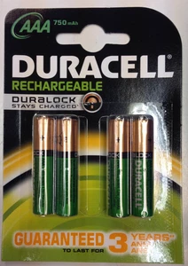 Duracell AAA 750 mAh Rechargeable Batteries NiMH ACCU LR03 HR03 DC2400 Pack of 4 - Picture 1 of 1