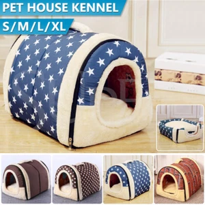 Pet Dog House Kennel Soft Igloo Beds Cave Cat Puppy Bed Doggy Warm Cushion Fold - Picture 1 of 17