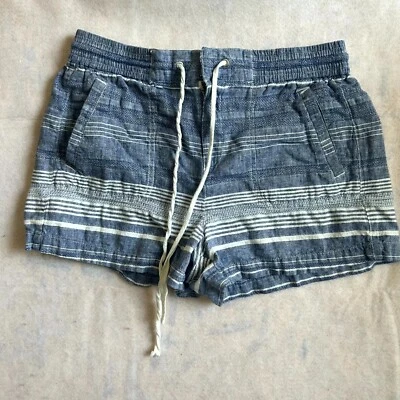 Lou & Grey Linen Blend Shorts Blue White Stripe Drawstring Zipper Closure Medium - Image 1 of 4