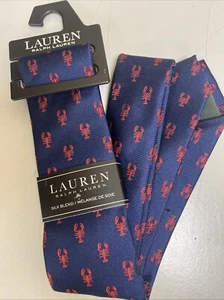 LAUREN Ralph Lauren Boys Silk Blend Neck Tie Navy with Red Lobsters NWT - Picture 1 of 7