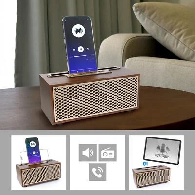 Retro Bluetooth Lautsprecher + FM Radio Tragbar Mp3 USB AUX Sound-Box Holz Optik - Bild 1 von 4