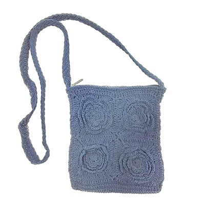 Bolso Bandolera Crochet Carlos D'Santi Vintage Años 90 Azul Marino Floral Cremallera Foto 1 de 4