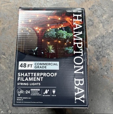 Hampton Bay 48 ft 24-Light Outdoor String Lights | LED S14 Bulbs | Patio, Garden - Image 1 of 2