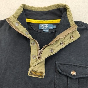 Vtg Polo Ralph Lauren Sweatshirt Mens Large Black Faded Distressed Military 90s - Picture 1 of 16