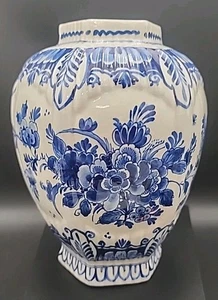 Vintage ROYAL DELFT PORCELEYNE FLES - INGWERGLAS niederländisches Sechseck blau und weiß VASE - Bild 1 von 21