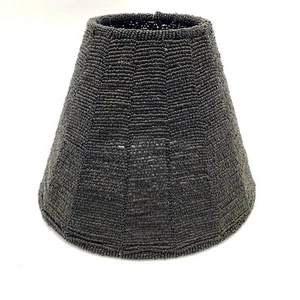 Retro Vintage Glass Seed Beaded Lamp Shade Black Onyx Dia 9” H 7” Boho - Picture 1 of 15