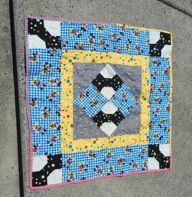 VTG Hand Quilted Mickey Mouse  Patchwork Baby Nursery Quilt Blanket 32"x32" M34 - Image 1 of 4