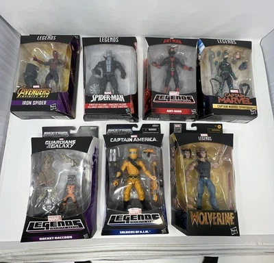 Marvel Legends Action Figure Lot of 7 Tombstone Iron Spider Logan Rocket Ant Man - Image 1 of 4
