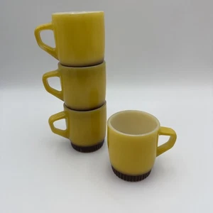 Vintage 4 Anchor Hocking Fire-King 8 oz Coffee Mugs Yellow & Brown Stackable - Picture 1 of 22