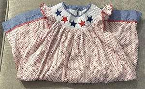 Lil Cactus Fourth Of July America Red White And Blue Stars Smocked Dress 6 - Picture 1 of 5